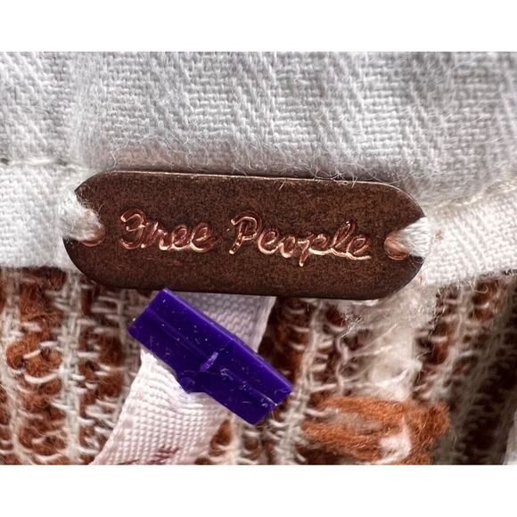 Free People Light At Sunrise Pants Women 4 Brown White Cotton Crop Resort Boho - Picture 13 of 15